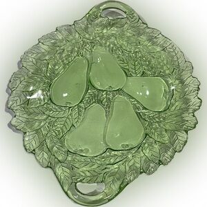 Vintage Indiana Glass Uranium Pear Design Serving Tray